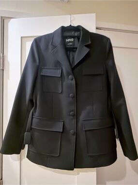 Mango Black Military-Style Button Front Jacket